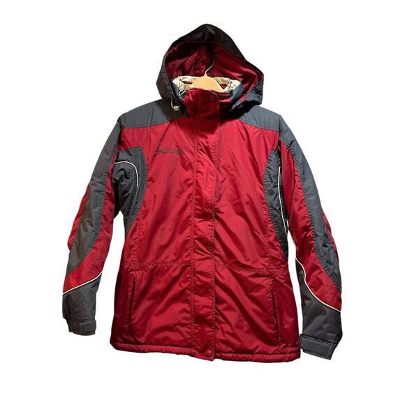 Columbia women’s medium red gray hooded full zip lined winter coat - Picture 1 of 13